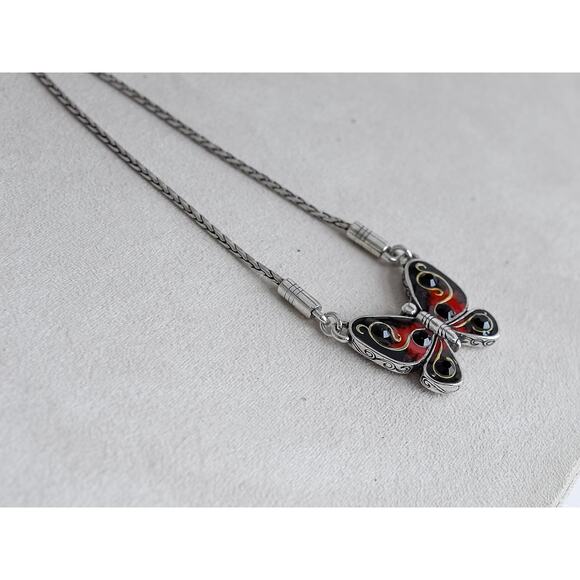 Brighton Butterfly Pendant Necklace Reversible Aurora Borealis Crystal Retired - Picture 5 of 9